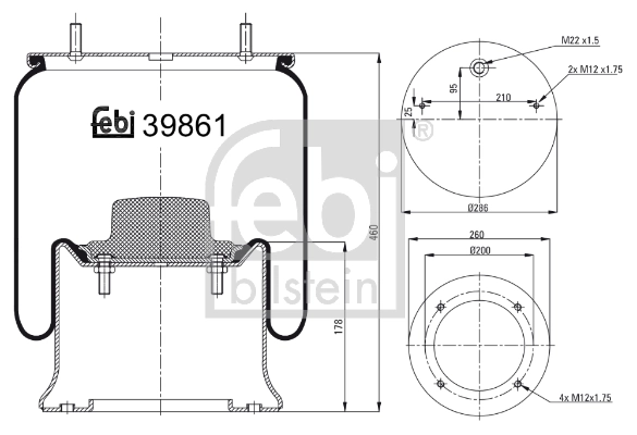 Пневмоподушка/пневморессора моста Blacktech RML75139C2