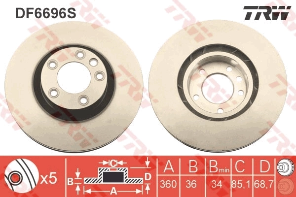 Диск переднього гальма TRW DF6696S ціна, від 110.48 USD