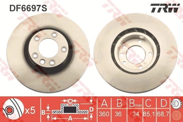 Диск переднього гальма TRW DF6697S ціна, від 109.77 USD
