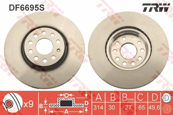 Диск переднього гальма TRW DF6695S ціна, від 71.17 USD
