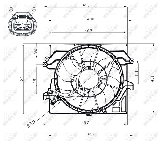 Купити 47482 NRF Дифузор радіатора охолодження, в зборі з двигуном і крильчаткою