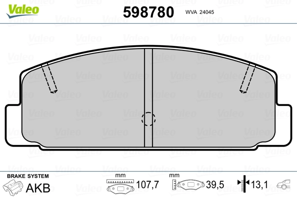598780 VALEO Колодки гальмівні задні, дискові