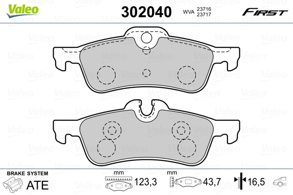 302040 VALEO Колодки гальмівні задні, дискові