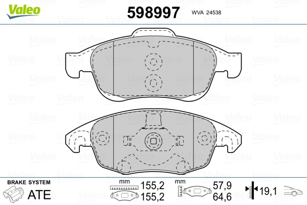 598997 VALEO Передні гальмівні колодки