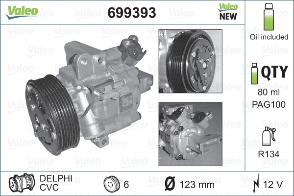 Компресор системи кондиціювання VALEO 699393 ціна, від 324.46 USD