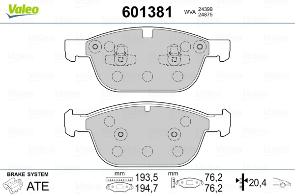 601381 VALEO Передні гальмівні колодки