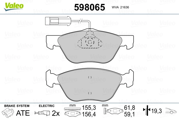 598065 VALEO Колодки гальмівні задні, дискові