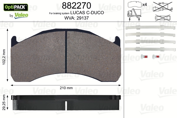 Передні тормозні колодки 882270 VALEO