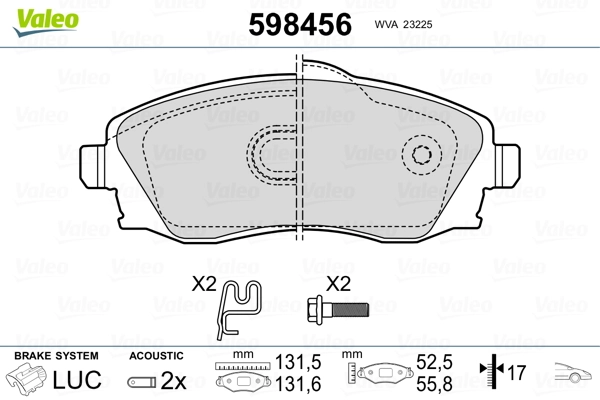 598456 VALEO Передні гальмівні колодки