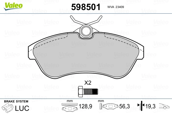 598501 VALEO Передні гальмівні колодки