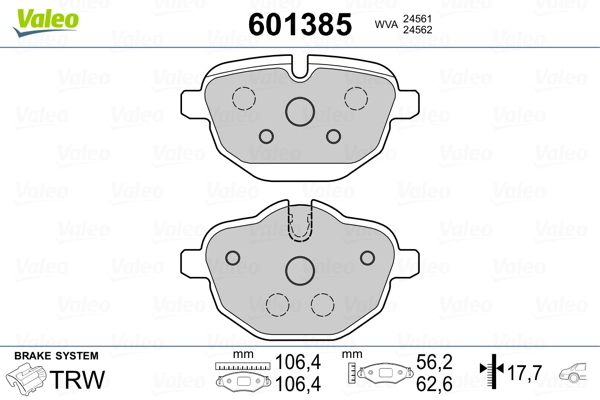 601385 VALEO Колодки гальмівні задні, дискові