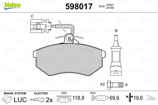 598017 VALEO Передні гальмівні колодки