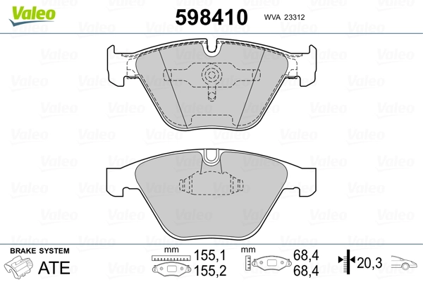 598410 VALEO Передні гальмівні колодки
