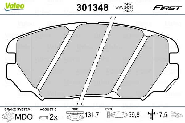 301348 VALEO Передні гальмівні колодки