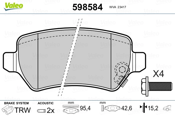 598584 VALEO Колодки гальмівні задні, дискові
