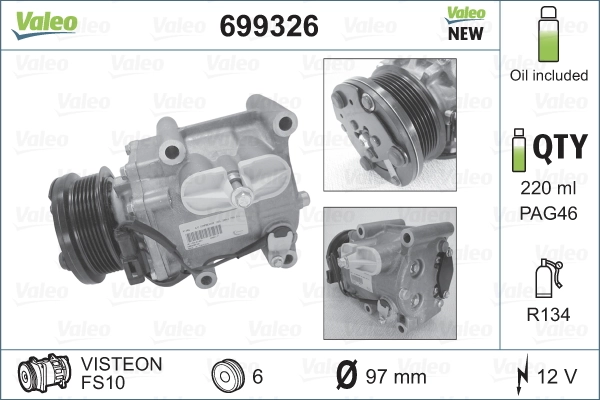 Компресор системи кондиціювання VALEO 699326 ціна, від 186.45 USD