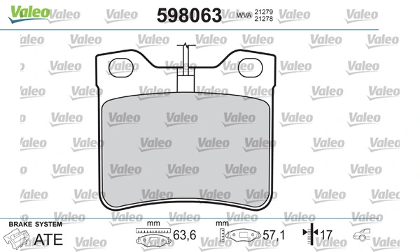 598063 VALEO Колодки гальмівні задні, дискові