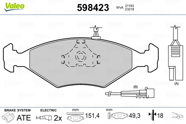 598423 VALEO Передні гальмівні колодки
