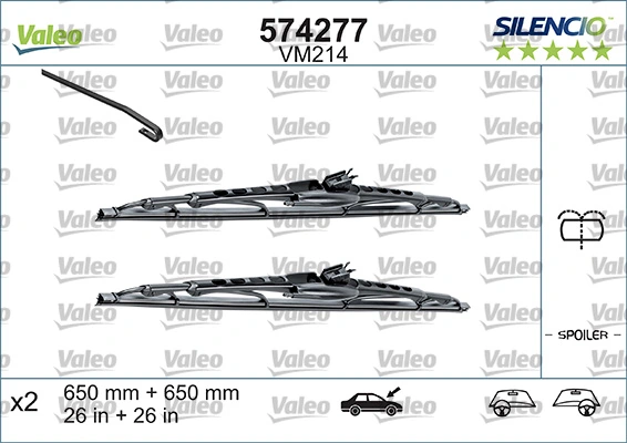 Щітка-двірник лобового скла, комплект з 2-х шт. VALEO 574292 ціна, від 12.89 USD