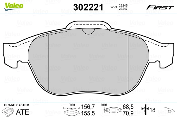 302221 VALEO Передні гальмівні колодки