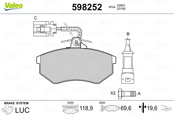 598252 VALEO Передні гальмівні колодки