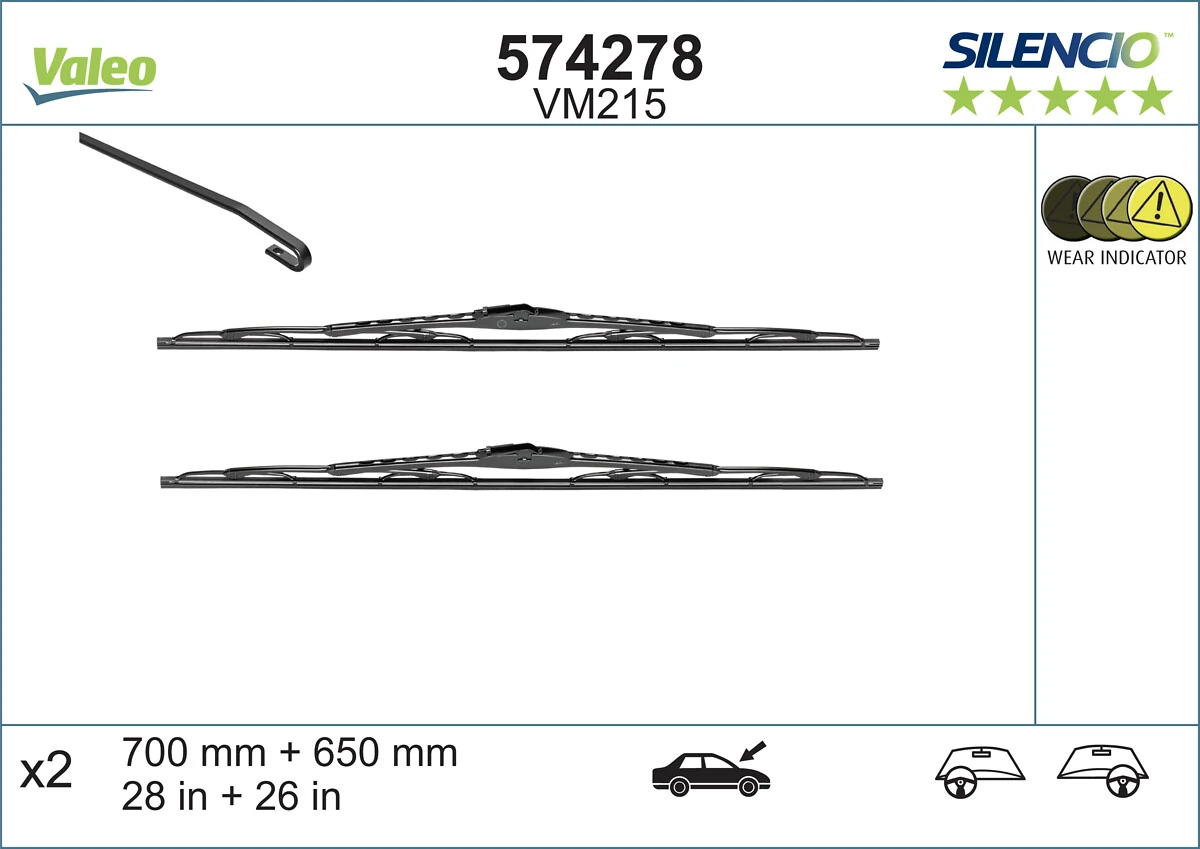 Щітка-двірник лобового скла, комплект з 2-х шт. VALEO 574278 ціна, від 26.96 USD