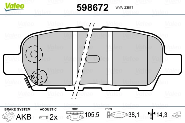 598672 VALEO Колодки гальмівні задні, дискові