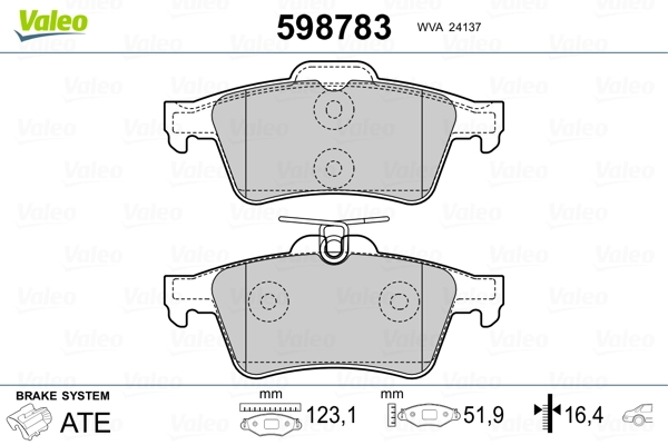 598783 VALEO Колодки гальмівні задні, дискові