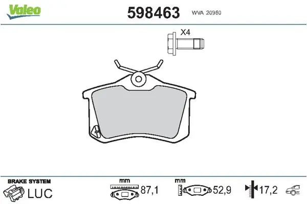 598463 VALEO Колодки гальмівні задні, дискові