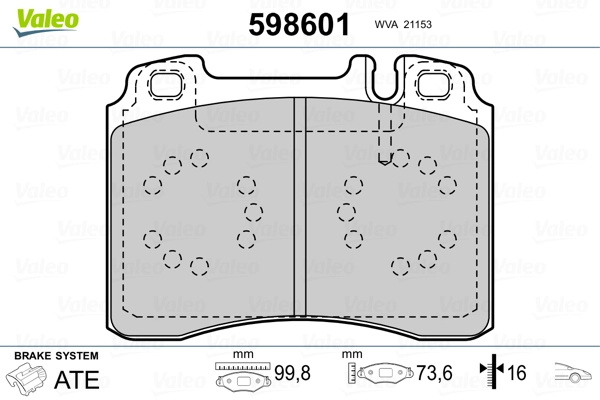 598601 VALEO Передні гальмівні колодки