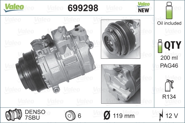Компресор системи кондиціювання VALEO 699298 ціна, від 221.45 USD