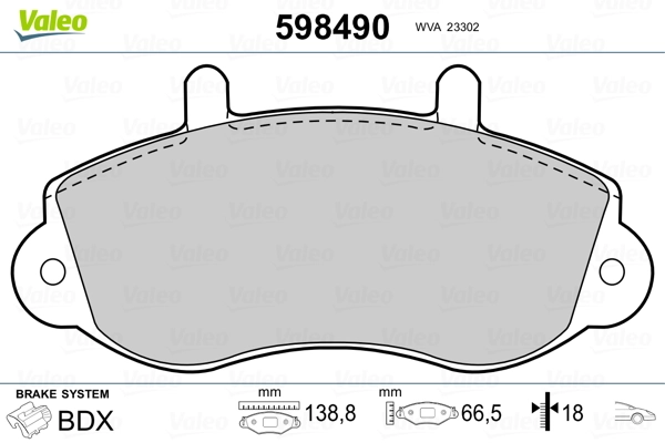 598490 VALEO Передні гальмівні колодки