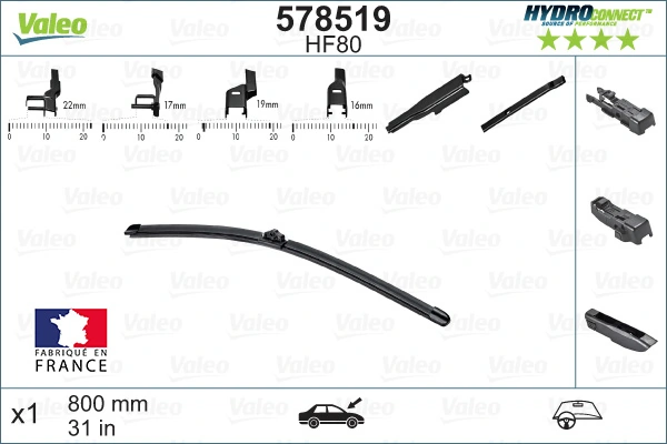 Щітка склоочисника лобового скла, водійська VALEO 578519