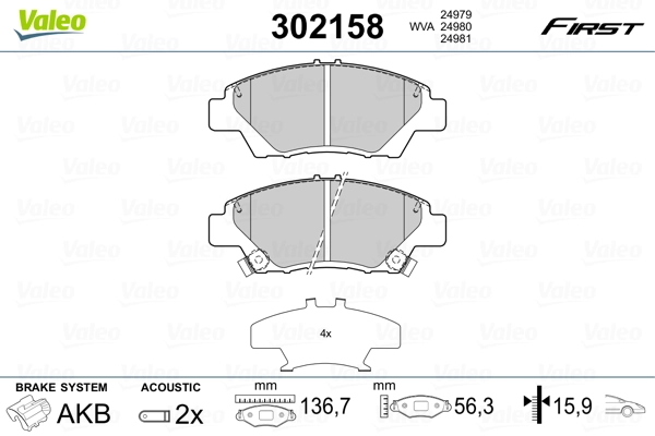 302158 VALEO Передні гальмівні колодки