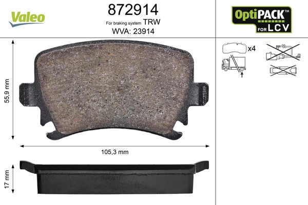 872914 VALEO Колодки гальмівні задні, дискові