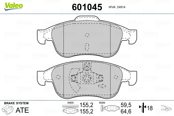 601045 VALEO Передні гальмівні колодки