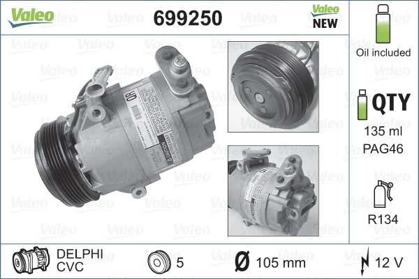 Компресор системи кондиціювання VALEO 699250 ціна, від 227.03 USD