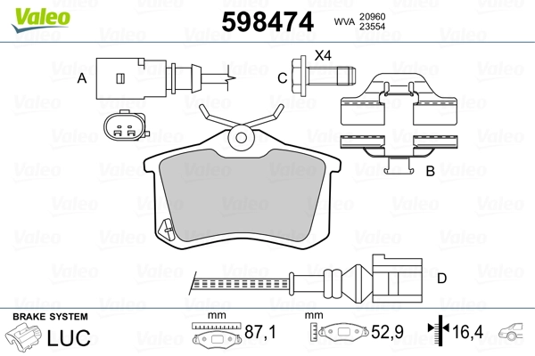 598474 VALEO Колодки гальмівні задні, дискові