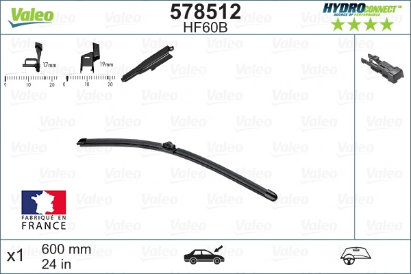 Щітка склоочисника лобового скла, водійська VALEO 578512