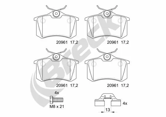 Задні гальмівні колодки Breck 209611070400 ціна, від 15.24 USD