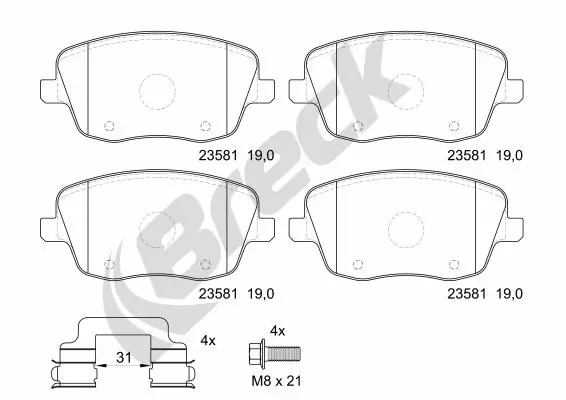 Гальмівні колодки Breck 235810070200 ціна, від 28.53 USD
