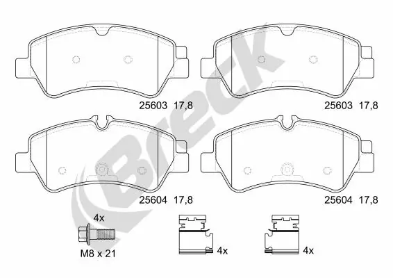 Задні гальмівні колодки Breck 256030070300 ціна, від 21.70 USD