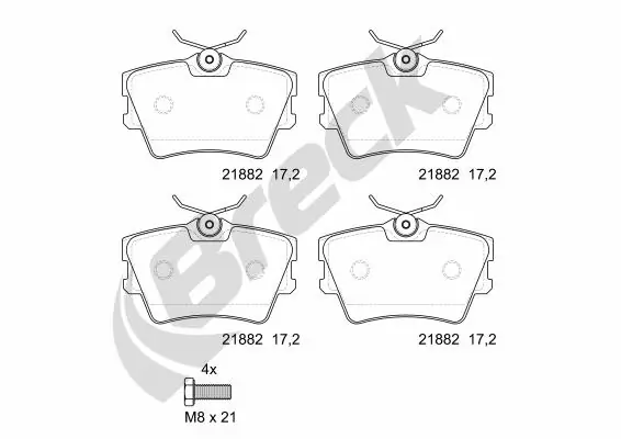 Задні гальмівні колодки Breck 218820070400 ціна, від 17.78 USD