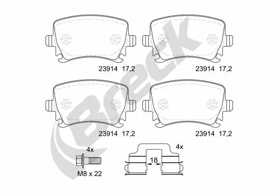 Задні гальмівні колодки Breck 239140070400 ціна, від 21.80 USD