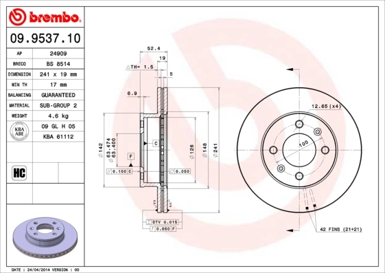 Диск гальмівний передній Toko cars T2303016