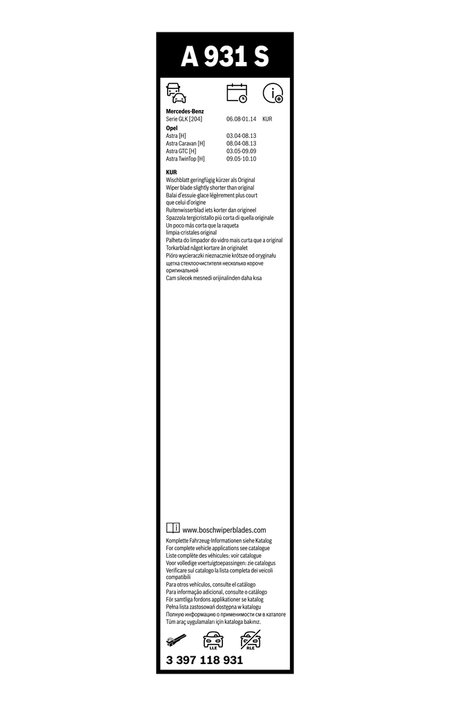 Щітка-двірник лобового скла, комплект з 2-х шт. Bosch 3397118931 ціна, від 21.98 USD