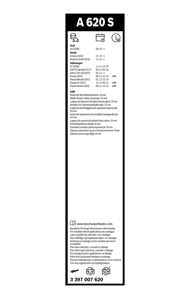 Щітки склоочисника 3397007620 Bosch
