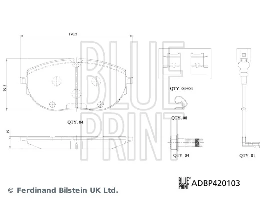 Передні гальмівні колодки на Volkswagen Transporter T6 SGA, SGH, SHA, SHH