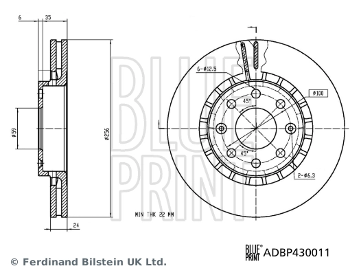Диск переднього гальма Blue Print ADBP430011 ціна, від 33.74 USD