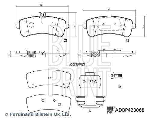 ADBP420068 Blue Print Колодки гальмівні задні, дискові